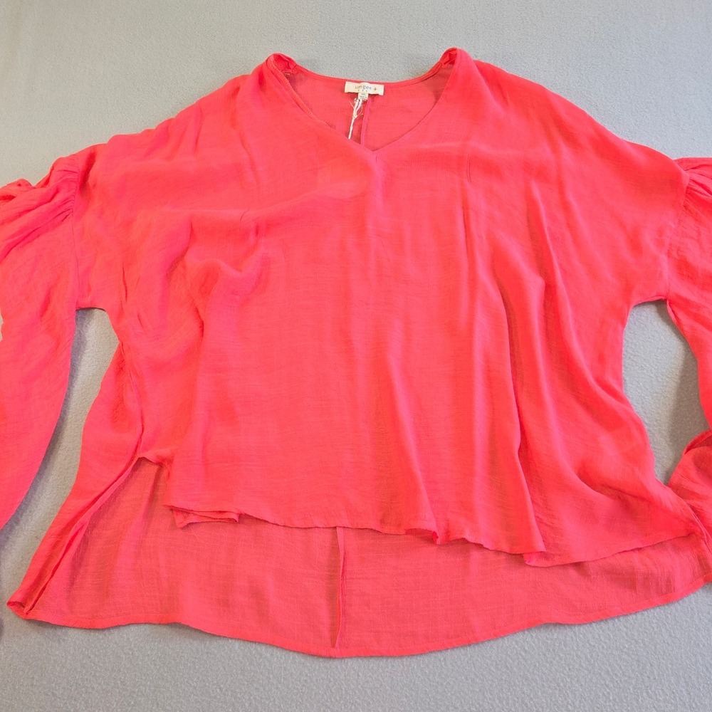 Umgee Blouse Womens 1XL Coral Pink V-Neck Bell Sleeve High-Low Gauze Top WB2142